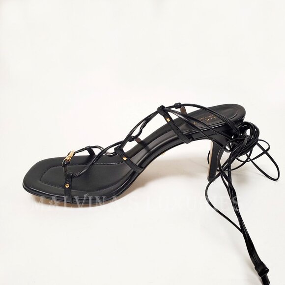GUCCI SHOES INTERLOCKING G LOGO ANKLE TIE STRAPPY BLACK SANDALS sz 39.5 9.5 - Picture 9 of 15